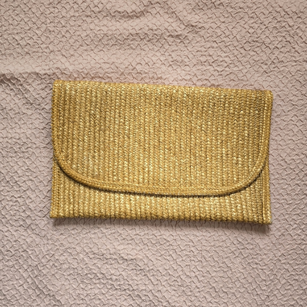 Vintage Large Straw Woven Clutch Bag Made In Hong Kong Size 9"×15"
